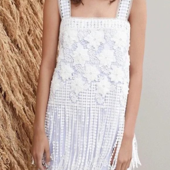 Alexis Dresses & Skirts - Alexis - Fulton Sleeveless Fringe Lace Minidress, Baby Blue/White